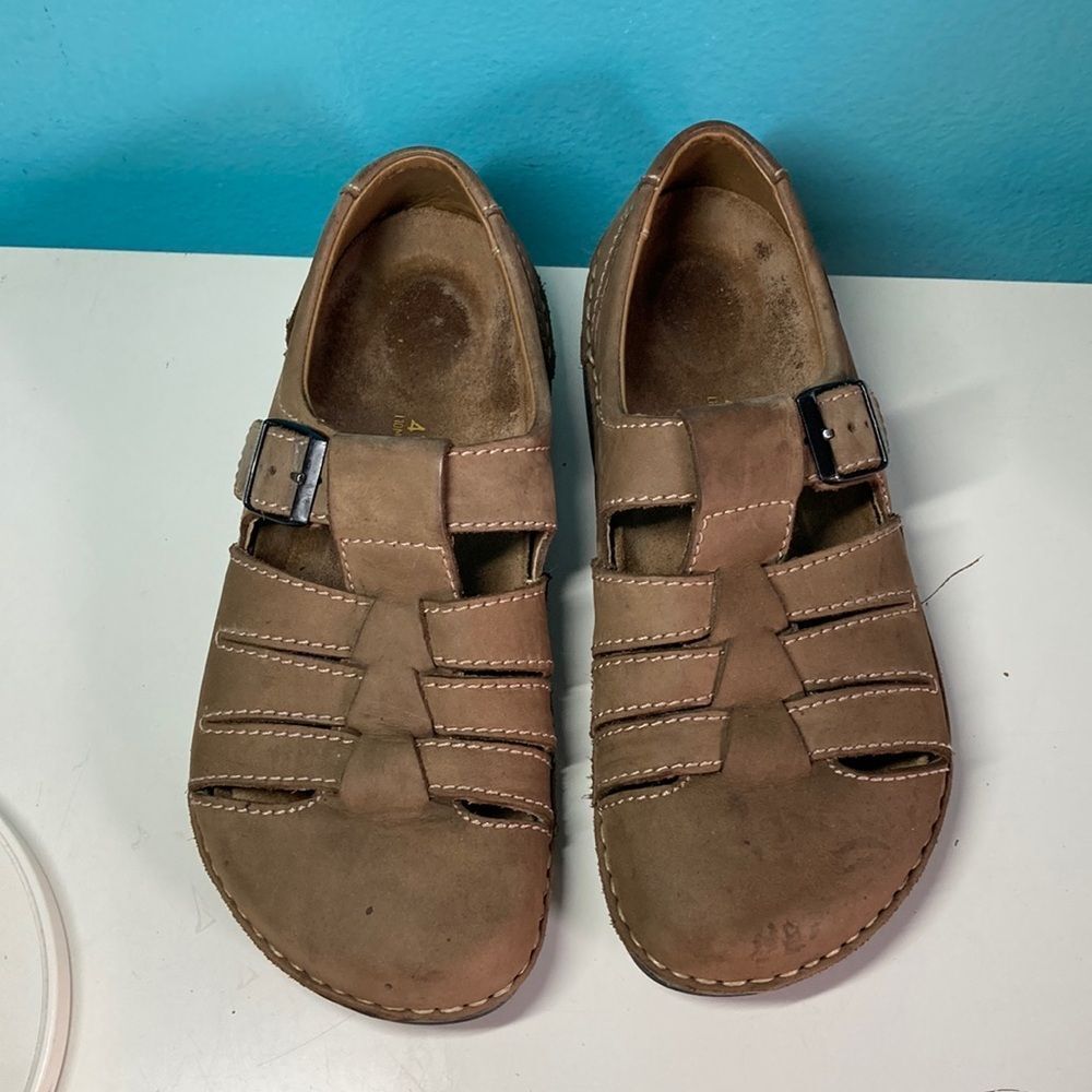 Birkenstock Footprints Classic Fisherman Sandal 41 Men 8 Women 10 Brown Leather